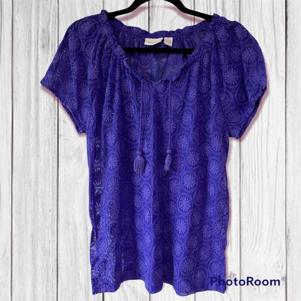 Chicos Blue Sheer Lace Blouse